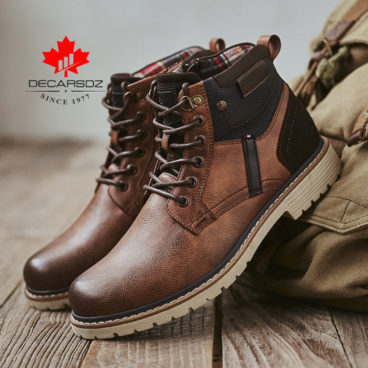 DECARSDZ Men Boots Autumn Comfy Durable outsole Lace-up Fashion Shoes Men 2020 Leather Casual Boots Men Brand design Men's Boots