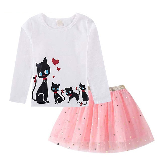 Humor Bear Autumn Kids Baby Girl Clothes Long Sleeve T-shirt+Grid Skirt +bowknot Casual suits Student Girls' Clothing Sets