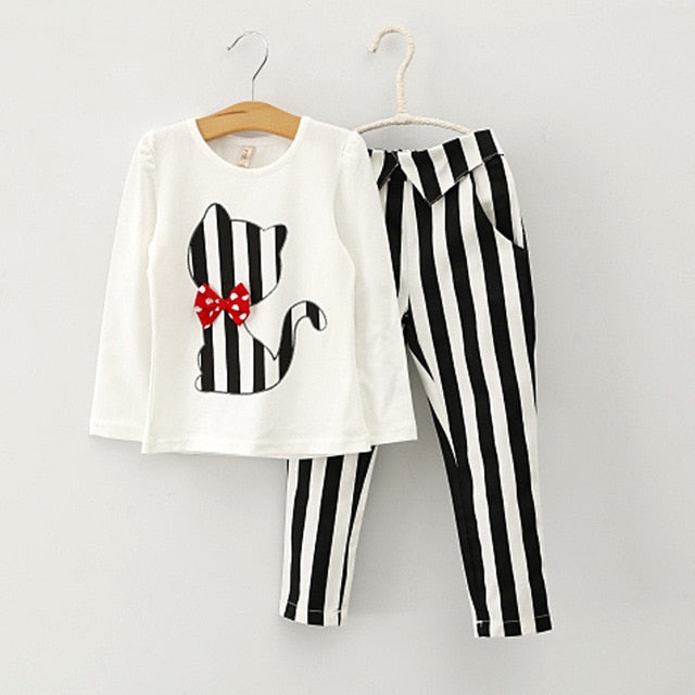 Humor Bear Autumn Kids Baby Girl Clothes Long Sleeve T-shirt+Grid Skirt +bowknot Casual suits Student Girls' Clothing Sets