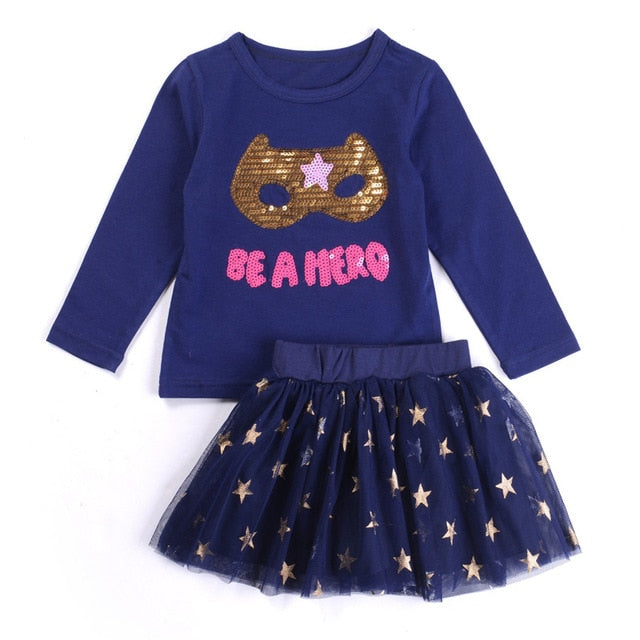 Humor Bear Autumn Kids Baby Girl Clothes Long Sleeve T-shirt+Grid Skirt +bowknot Casual suits Student Girls' Clothing Sets