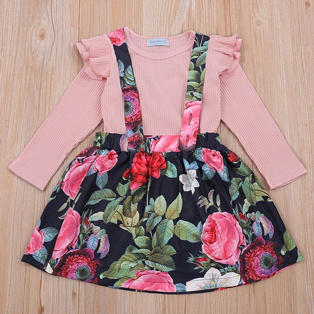 Humor Bear Autumn Kids Baby Girl Clothes Long Sleeve T-shirt+Grid Skirt +bowknot Casual suits Student Girls' Clothing Sets