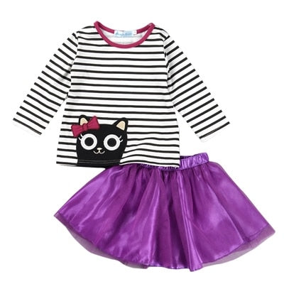 Humor Bear Autumn Kids Baby Girl Clothes Long Sleeve T-shirt+Grid Skirt +bowknot Casual suits Student Girls' Clothing Sets