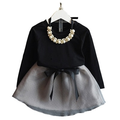 Humor Bear Autumn Kids Baby Girl Clothes Long Sleeve T-shirt+Grid Skirt +bowknot Casual suits Student Girls' Clothing Sets