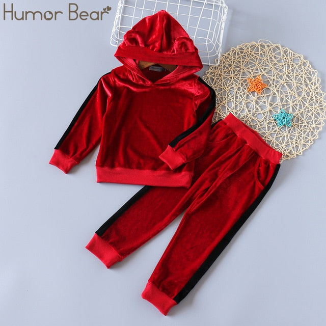 Humor Bear Autumn Kids Baby Girl Clothes Long Sleeve T-shirt+Grid Skirt +bowknot Casual suits Student Girls' Clothing Sets