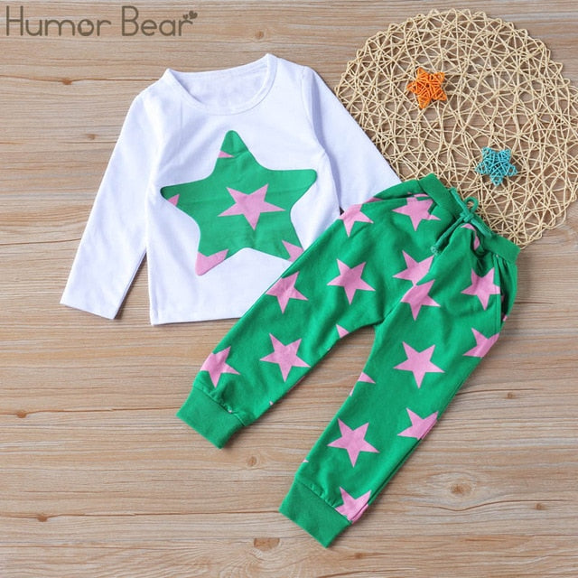Humor Bear Autumn Kids Baby Girl Clothes Long Sleeve T-shirt+Grid Skirt +bowknot Casual suits Student Girls' Clothing Sets