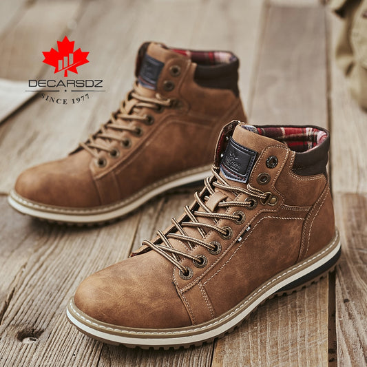DECARSDZ Men Boots Lace-up Leather Shoes Popular Comfy Autumn Men Shoes Men Casual Boots Fashion Men's Boots Hiking Botas Hombre