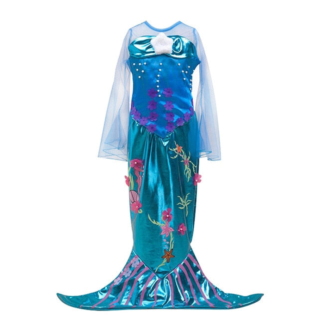 Girls Little Mermaid Ariel Princess Dress Cosplay Costumes For Kids Baby Girl Mermaid Dress Up Sets Children Halloween Clothing