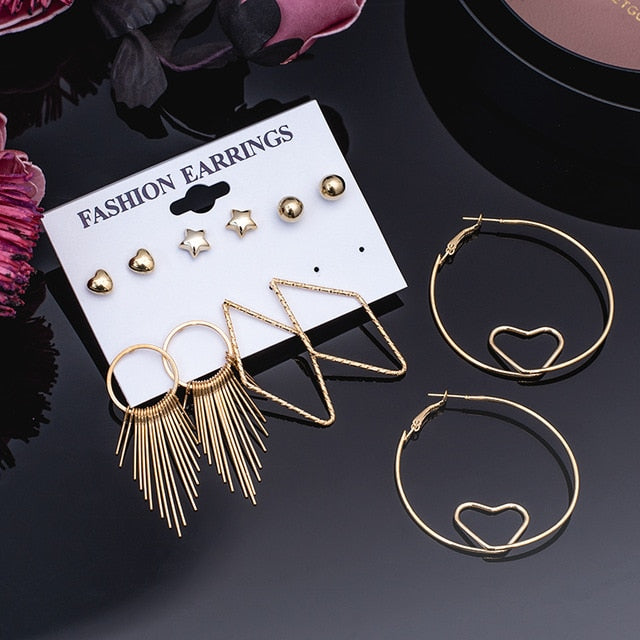 Women's Earrings Set Pearl Crystal Earrings For Women Vintage Boho Tassel Acrylic Earring Fashion Jewelry 2020 Geometric Earings