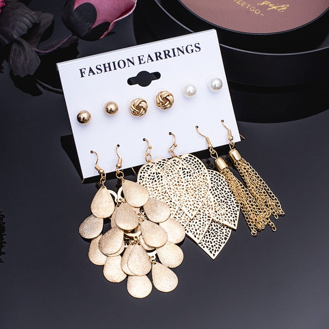 Women's Earrings Set Pearl Crystal Earrings For Women Vintage Boho Tassel Acrylic Earring Fashion Jewelry 2020 Geometric Earings