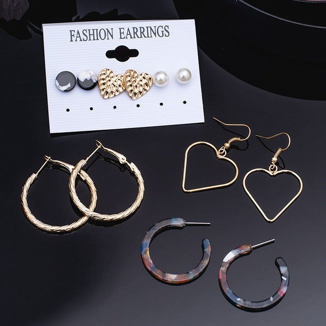 Women's Earrings Set Pearl Crystal Earrings For Women Vintage Boho Tassel Acrylic Earring Fashion Jewelry 2020 Geometric Earings