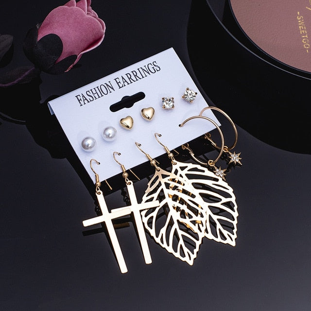 Women's Earrings Set Pearl Crystal Earrings For Women Vintage Boho Tassel Acrylic Earring Fashion Jewelry 2020 Geometric Earings