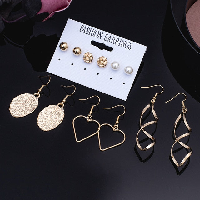 Women's Earrings Set Pearl Crystal Earrings For Women Vintage Boho Tassel Acrylic Earring Fashion Jewelry 2020 Geometric Earings