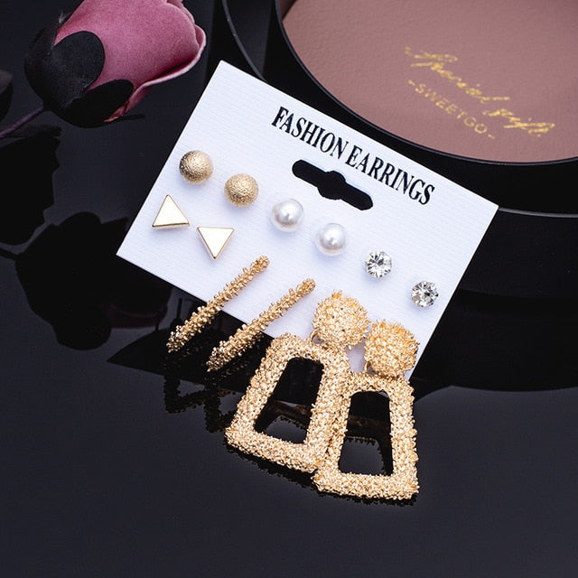 Women's Earrings Set Pearl Crystal Earrings For Women Vintage Boho Tassel Acrylic Earring Fashion Jewelry 2020 Geometric Earings