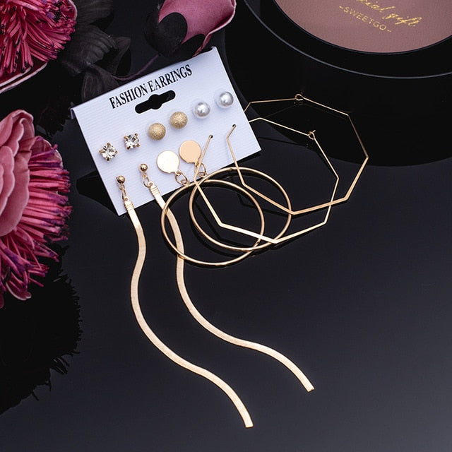 Women's Earrings Set Pearl Crystal Earrings For Women Vintage Boho Tassel Acrylic Earring Fashion Jewelry 2020 Geometric Earings