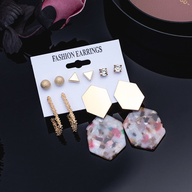 Women's Earrings Set Pearl Crystal Earrings For Women Vintage Boho Tassel Acrylic Earring Fashion Jewelry 2020 Geometric Earings