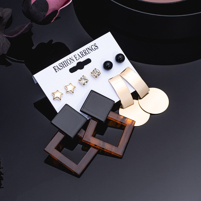 Women's Earrings Set Pearl Crystal Earrings For Women Vintage Boho Tassel Acrylic Earring Fashion Jewelry 2020 Geometric Earings