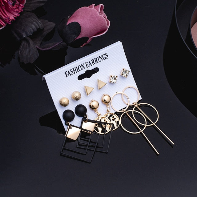 Women's Earrings Set Pearl Crystal Earrings For Women Vintage Boho Tassel Acrylic Earring Fashion Jewelry 2020 Geometric Earings
