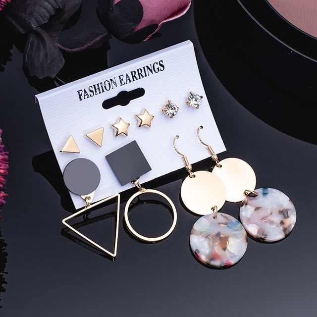 Women's Earrings Set Pearl Crystal Earrings For Women Vintage Boho Tassel Acrylic Earring Fashion Jewelry 2020 Geometric Earings