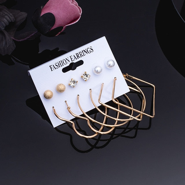 Women's Earrings Set Pearl Crystal Earrings For Women Vintage Boho Tassel Acrylic Earring Fashion Jewelry 2020 Geometric Earings