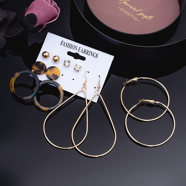 Women's Earrings Set Pearl Crystal Earrings For Women Vintage Boho Tassel Acrylic Earring Fashion Jewelry 2020 Geometric Earings