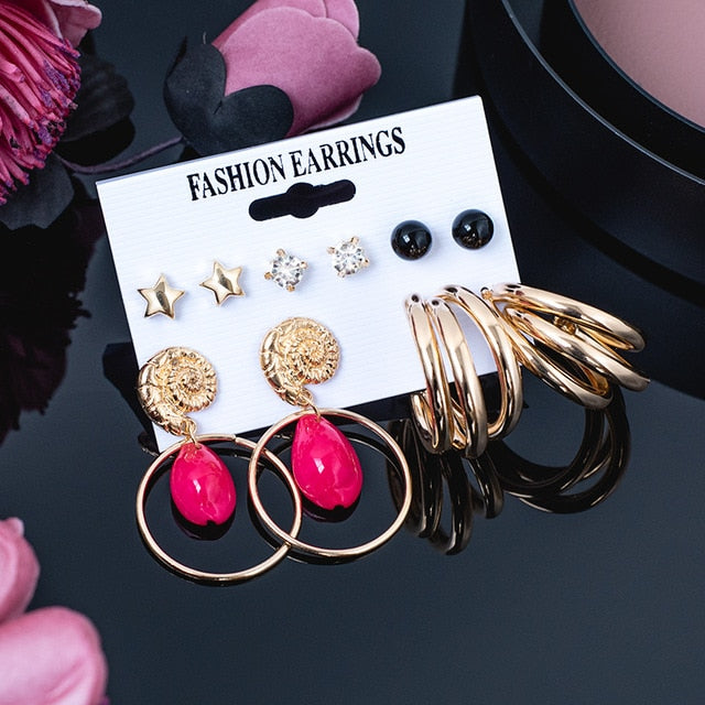 Women's Earrings Set Pearl Crystal Earrings For Women Vintage Boho Tassel Acrylic Earring Fashion Jewelry 2020 Geometric Earings