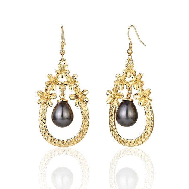 Hawaiian Pearl Leaf Long Drop Earrings Fashion Jewelry 2020 for Women Trendy Dangle Hangling Earring Earing Wholesale Price