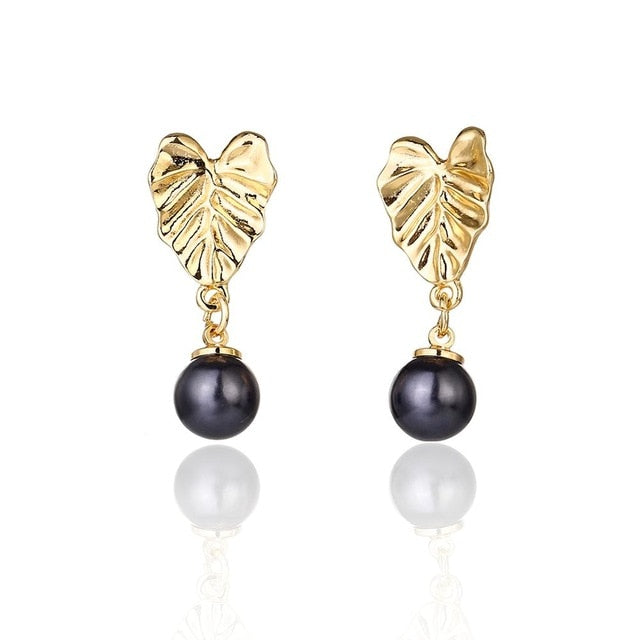 Hawaiian Pearl Leaf Long Drop Earrings Fashion Jewelry 2020 for Women Trendy Dangle Hangling Earring Earing Wholesale Price