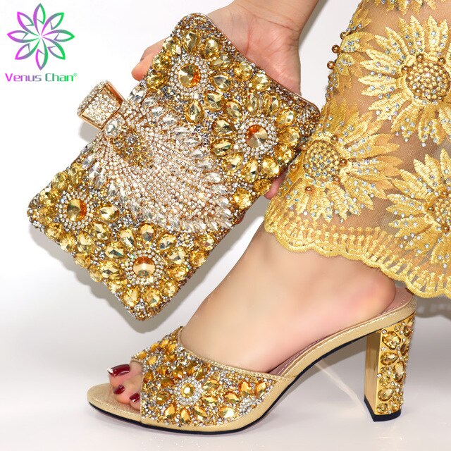 V10-green Summer New Arrivals Italian Lady Shoes and Bag Set Peep Toe Sandals with Shinning Crystal for Wedding