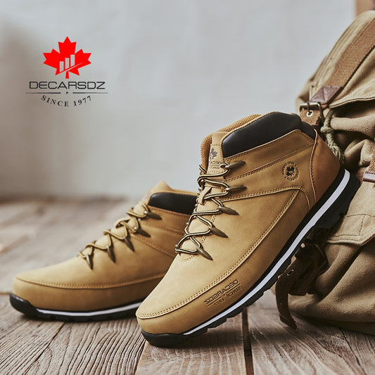 DECARSDZ Men Casual Boots 2020 Autumn Winter Comfy Lace-up Leather Men's Boots Men Fashion Shoes Man Brand Classic Men Boots