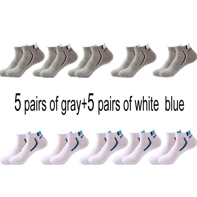 10 Pair High Quality Men Ankle Socks Breathable Cotton Sports Socks Mesh Casual Athletic Summer Thin Cut Short Sokken Size 38-48