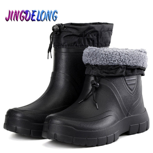 Fashion Winter Men's Rain Boots Plush Warm Men's Ankle Work Boots Waterproof Fishing Men Wellies Winter Boots Zapatillas Hombre