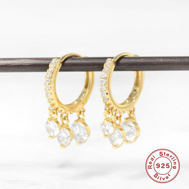 CANNER Real 925 Sterling Silver Earrings For Women Pearl French Cross Lightning Earrings Hoops Three Zircon Diamond Jewelry