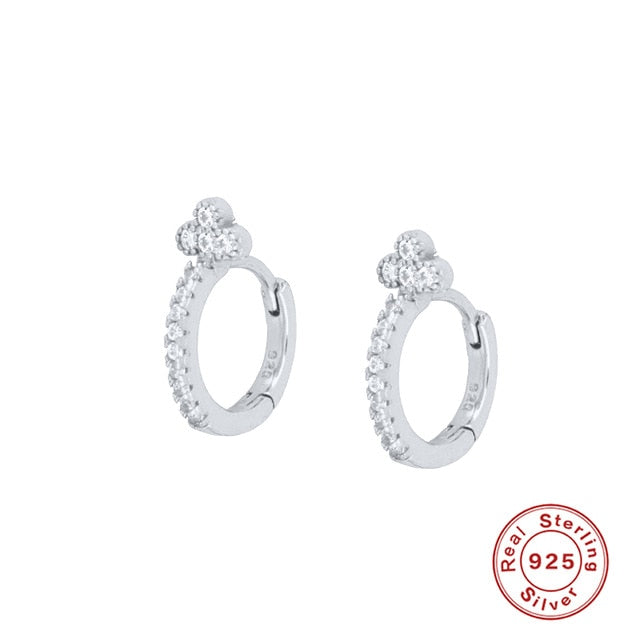 CANNER Real 925 Sterling Silver Earrings For Women Pearl French Cross Lightning Earrings Hoops Three Zircon Diamond Jewelry