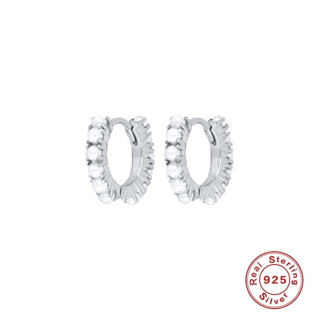 CANNER Real 925 Sterling Silver Earrings For Women Pearl French Cross Lightning Earrings Hoops Three Zircon Diamond Jewelry