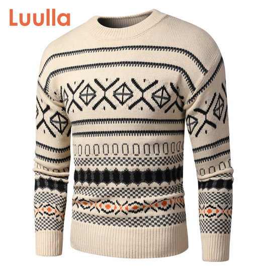 Men 2020 Autumn New Vintage Style Acrylic Warm Jacquard Sweater Pullovers Men Winter O-Neck Fashion Thick Check Pattern Sweater