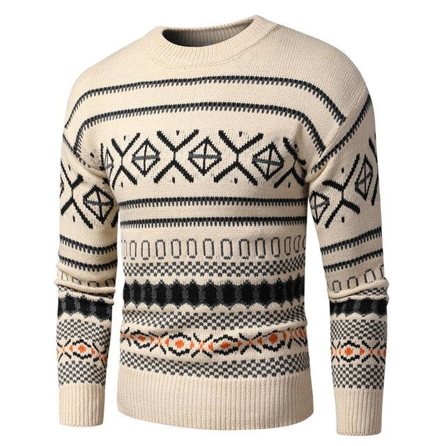 Men 2020 Autumn New Vintage Style Acrylic Warm Jacquard Sweater Pullovers Men Winter O-Neck Fashion Thick Check Pattern Sweater