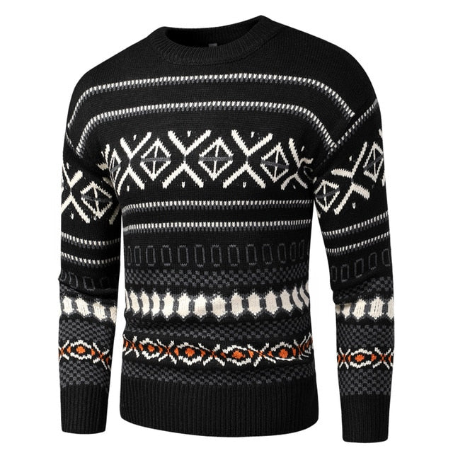 Men 2020 Autumn New Vintage Style Acrylic Warm Jacquard Sweater Pullovers Men Winter O-Neck Fashion Thick Check Pattern Sweater