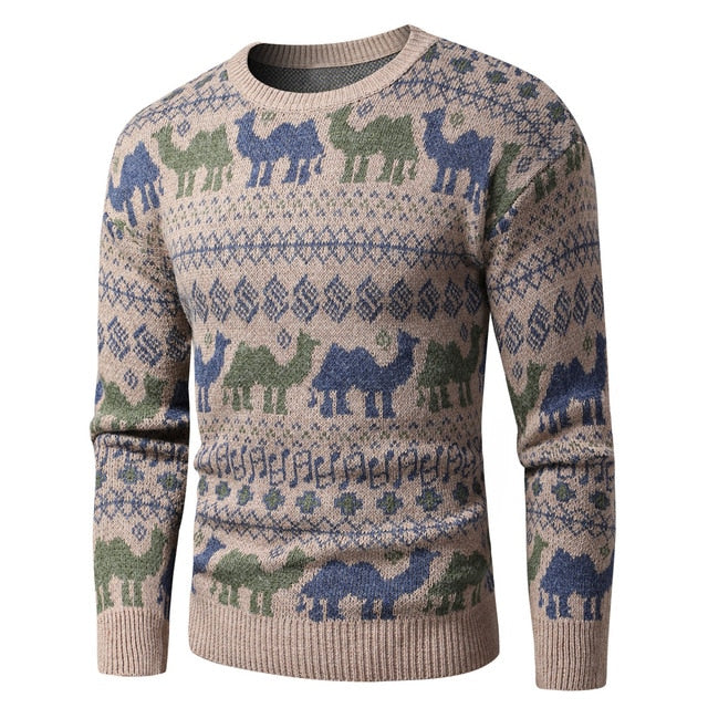 Men 2020 Autumn New Vintage Style Acrylic Warm Jacquard Sweater Pullovers Men Winter O-Neck Fashion Thick Check Pattern Sweater