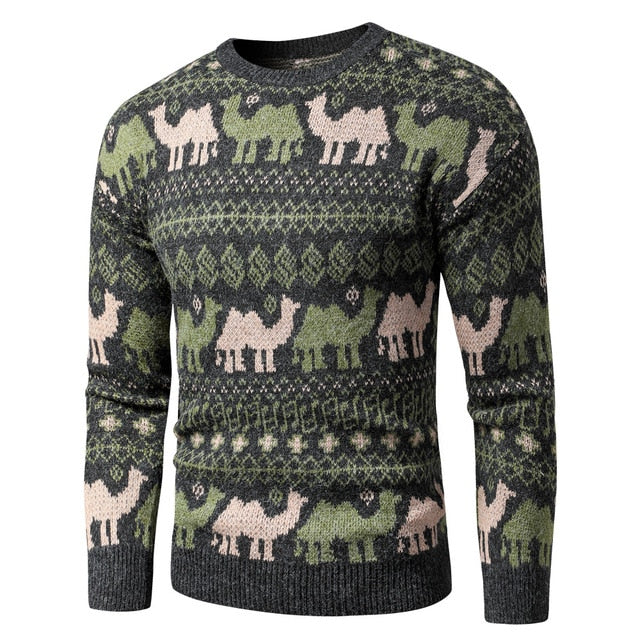 Men 2020 Autumn New Vintage Style Acrylic Warm Jacquard Sweater Pullovers Men Winter O-Neck Fashion Thick Check Pattern Sweater