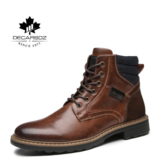 DECARSDZ Men Boots Comfy Lace-up High Quality Leather Men's Boots 2020 Autumn Fashion Shoes Man Durable outsole Men Casual Boots