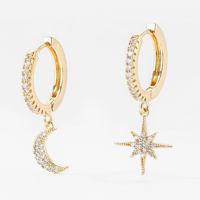 New Fashion cubic zircon Star And Moon Earrings Charms star Hoop Earrings For Women Man Girls Korean Jewelry 2020