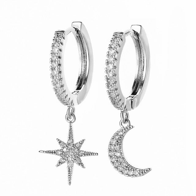 New Fashion cubic zircon Star And Moon Earrings Charms star Hoop Earrings For Women Man Girls Korean Jewelry 2020