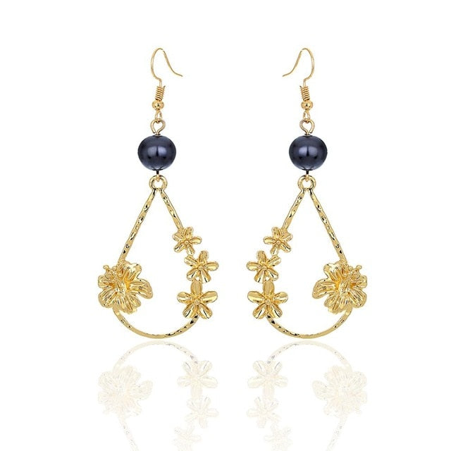 Hawaiian Pearl Leaf Long Drop Earrings Fashion Jewelry 2020 for Women Trendy Dangle Hangling Earring Earing Wholesale Price