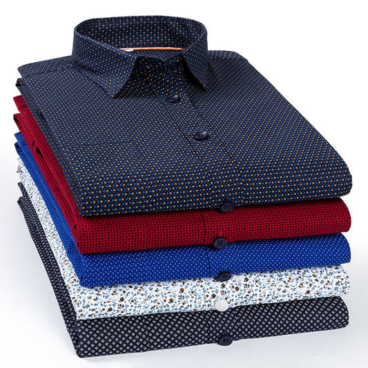 Regular Long Sleeve Men's Business Casual Shirt  Autumn Slim Top Blouse  Fit Fashion Print 97% Cotton Dress Shirts Asia Size