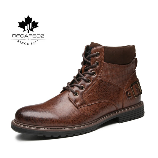 DECARSDZ Men Boots 2020 Autumn & Winter Fashion Shoes Men Design Leather Comfy Lace-up Casual Boots Men high quality Men's Boots