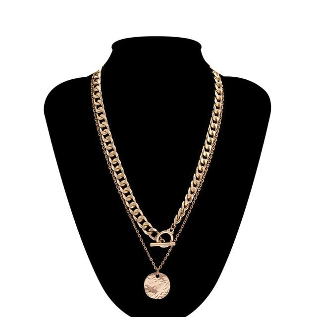 Ingemark Punk Miami Cuban Choker Necklace Colar Hip Hop Big Thick Chunky Chain Fashion Queen Coin Pendant Necklace Women Jewelry