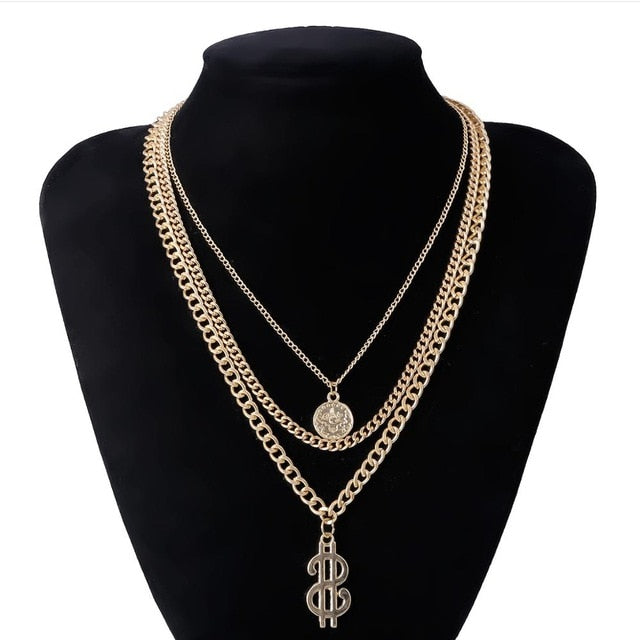 Ingemark Punk Miami Cuban Choker Necklace Colar Hip Hop Big Thick Chunky Chain Fashion Queen Coin Pendant Necklace Women Jewelry