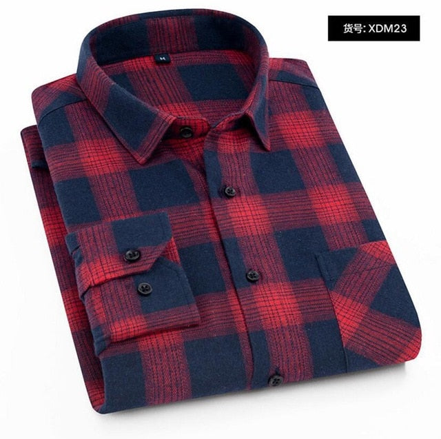 Flannel Plaid Shirt Men Cotton 2019 Spring Autumn New Male Casual Long Sleeve Shirt Plus size High Quality Warm Man Clothes