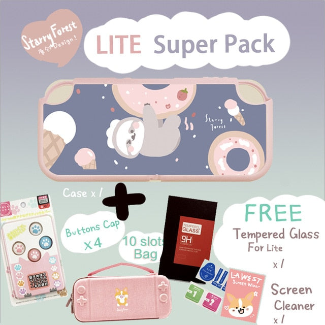 STARRY FOREST Doughnut Sloth Contrast color soft protective cute case for Nintendo Switch blue and pink for girls