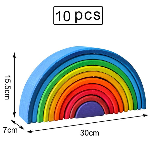 Baby Large Rainbow Stacker Wooden Toys For Kids Creative Rainbow Building Blocks Montessori Educational Toy Children